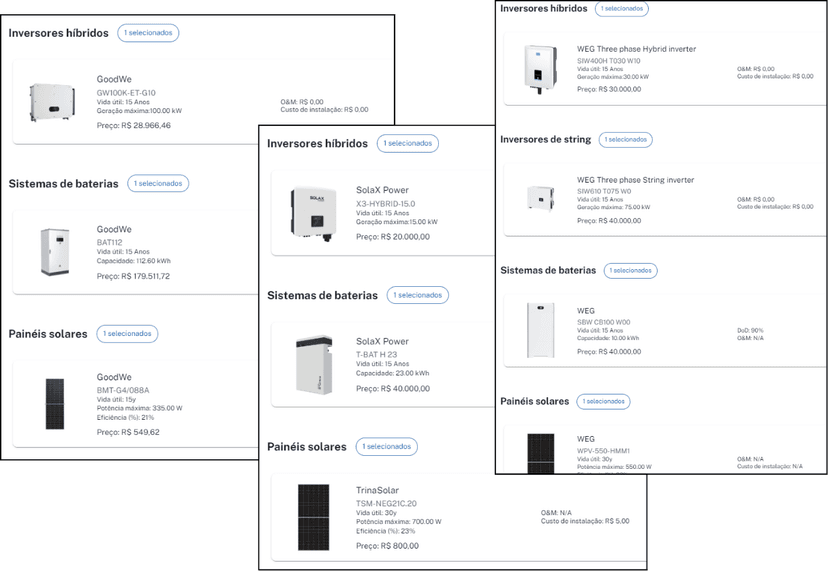 Selecionar kits de equipamentos